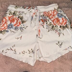 Floral Women's Pajama Shorts - White and Orange